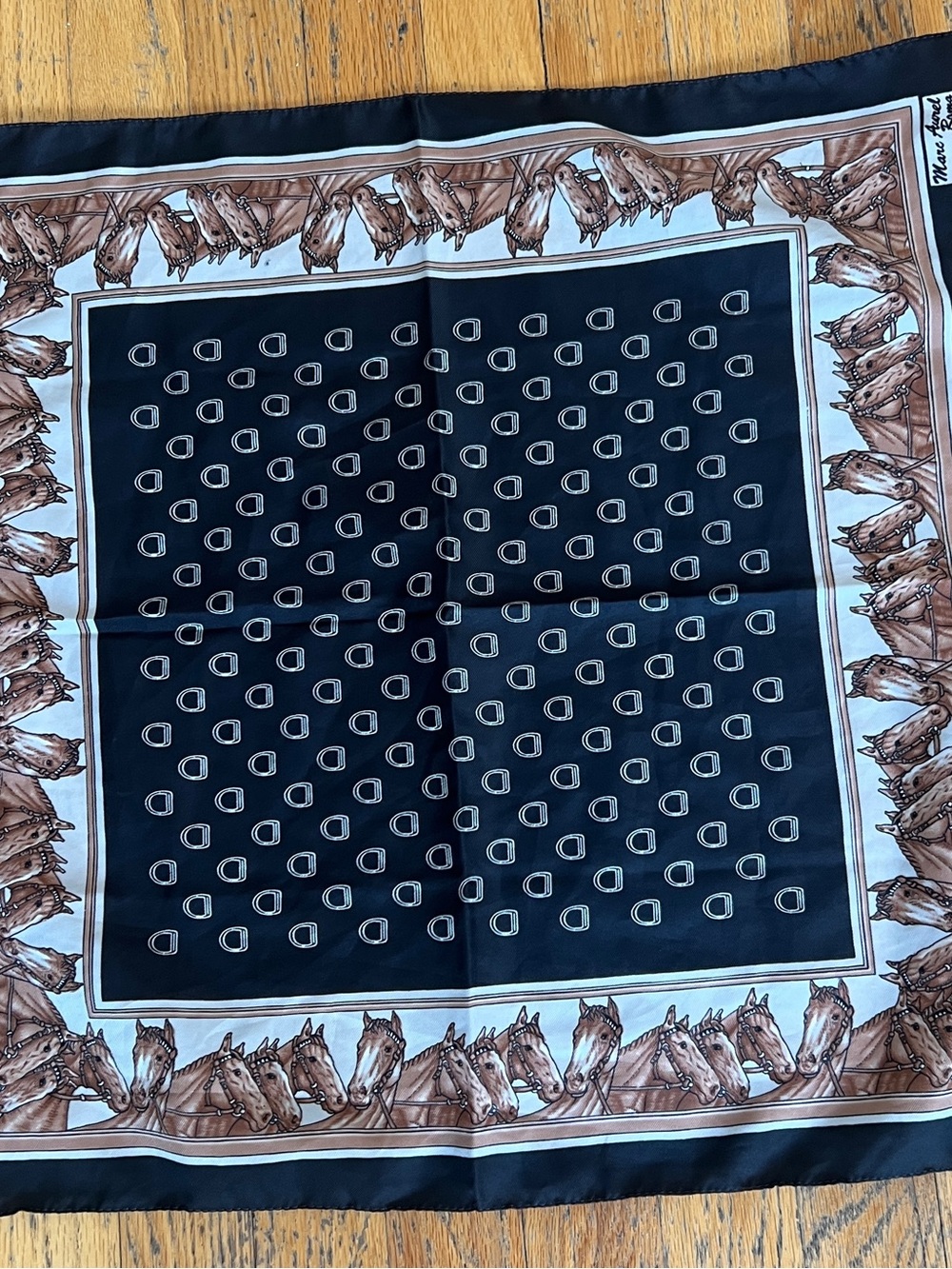 Vintage  Navy & Brown Horse Print Pocket Square - Men Accessories